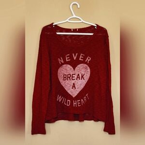 Never Break A Wild Heart Long Sleeve Womens Top Red Sz XL